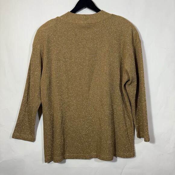 Metallic Gold Sweater Mockneck Pullover Jumper XL 1980s USA Made Glitter Holiday - Picture 7 of 14